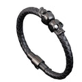 Sini Jewelry Wholesale fashion skeleton stainless steel bracelet ghost Head men's leather braid bracelets