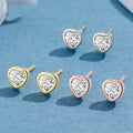 Popular Gold Plated S925 Sterling Silver Bezel Setting Heart Zircon Stud Earrings for Women Wholesale