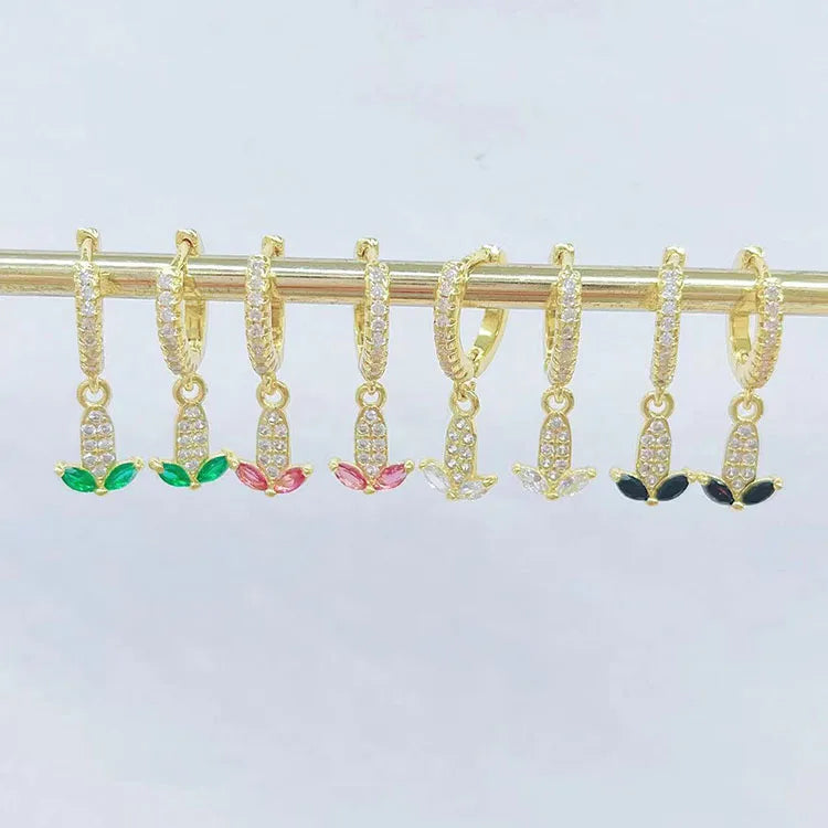 EC1841 Dainty Mini 18k Gold Plated Pave CZ Diamond Crystal Ears of Corn Corn on the Cob Miniature Food Huggies Hoops Earrings