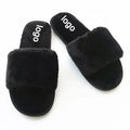 Quick-delivery Winter Custom Size Open Toe Indoor Fuzzy Plush Black Slippers for America Ladies
