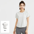 Seamless Lightweight Breathable Short Sleeve Fitness T-Shirt Front Logo Print Workout Fashion Clothing-for Yoga