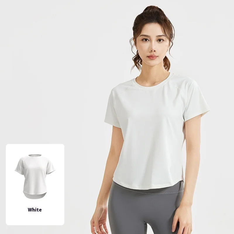 Seamless Lightweight Breathable Short Sleeve Fitness T-Shirt Front Logo Print Workout Fashion Clothing-for Yoga