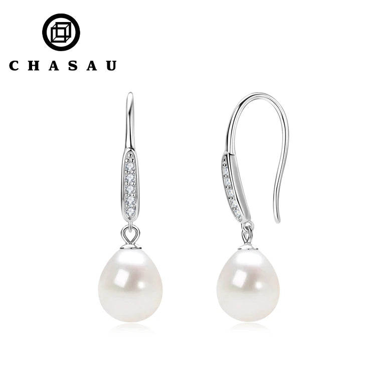 Elegant Jewelry GRA Certificated Moissanite 925 Sterling Silver 9-10mm Natural Freshwater Pearl Hook Earrings for Women
