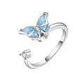 925 Sterling Silver Cubic Zirconia Fidget Spinner Rotating Anxiety Butterfly Open Ring