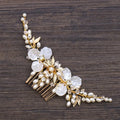 New Design Leaf Crystal Hair Comb Women Bride Hair Jewelry Headpiece Alloy Gold Plated Flower Pearl Hair Comb