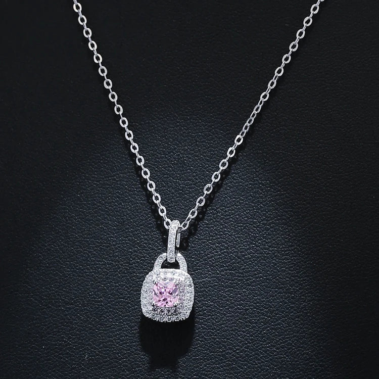 925 Sterling Silver Zircon Lock Necklaces Pendant Fashion Sterling Silver Jewelry Statement for Women Bijoux