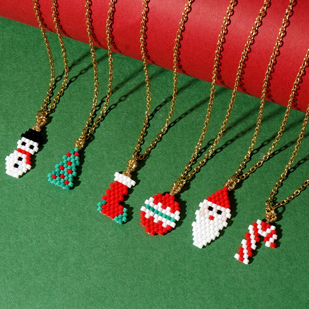 Go2boho Trendy Christmas Braided Jewelry New Design Pendant Necklace with Link Chain Glass Seed Bead Necklaces for Women