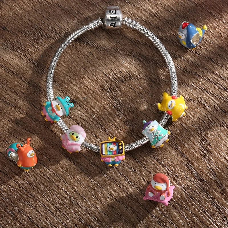Real 925 Sterling Silver Variety Lovely Chicks Like Coseplay Enamel Charm DIY Beads Women Bracelet Making Fine Jewelry Making