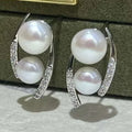 Silver Stud Earrings Hypoallergenic Willow Leaf Double Bead AAAA Platinum Plated White Freshwater Pearl Cute Women's Earrings