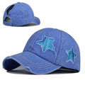 2023 New Pigment Dyed Heavy Washed with Sparkle Star Patches Messy High Bun Ponytail Vintage Baseball Cap