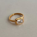 2024 Dazan New Ins 18k Gold Plated Tarnish Free Stainless Steel White Square Zircon Vintage Style Ring Inoxidable for Women