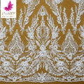 HY2670 Hot Selling French Beauty Wedding Dress Fabric Bridal Pure White Beads Crystal Lace Fabric 3D Floral Sequins Mesh
