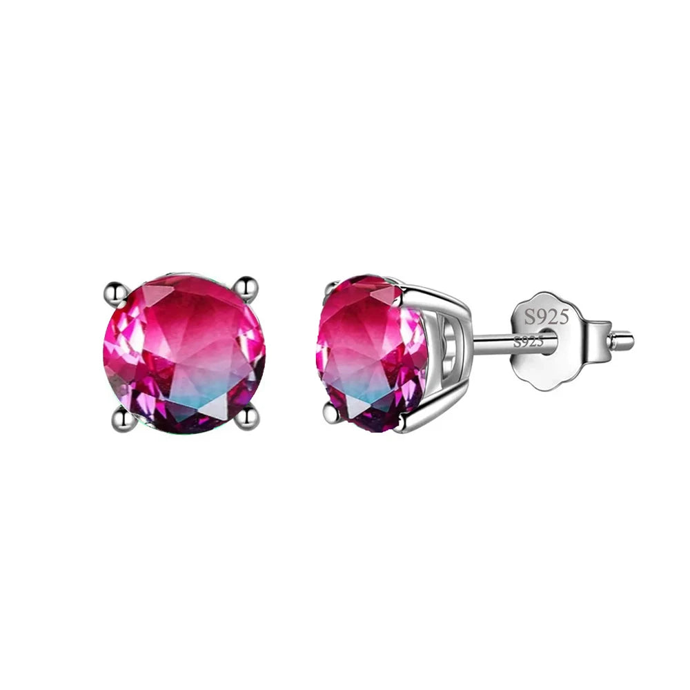 Minimalist Vintage 8MM Cubic Zirconia Jewelry 925 Sterling Silver Hypoallergenic Wedding Band Stud Earrings for Lady