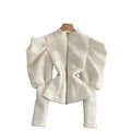 Spring Autumn New Temperament Stand-up Collar Shirt New Autumn and Winter Slim Long-sleeve Puff Sleeve Top Fashion Shirt Women's