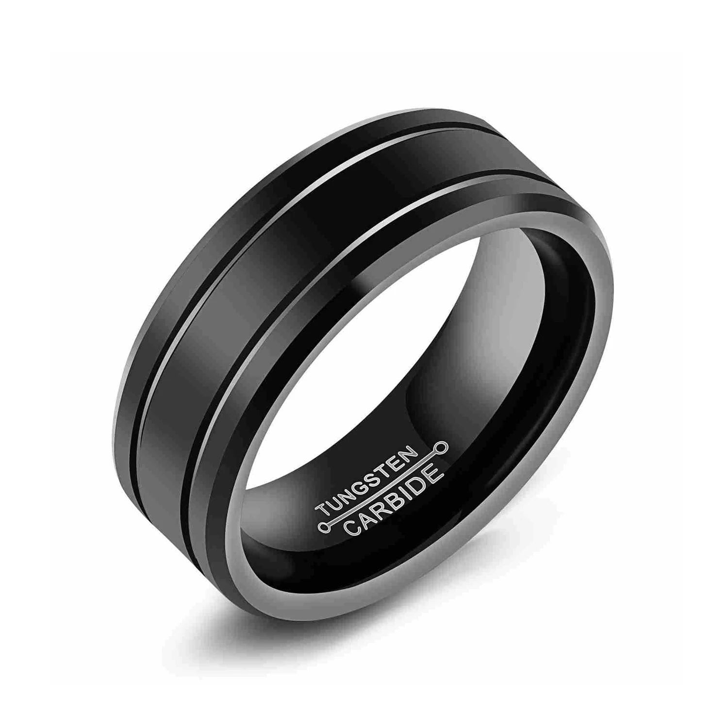 8mm Classic High Polished Plain Men's Tungsten Carbide Black Wedding Rings Jewelry
