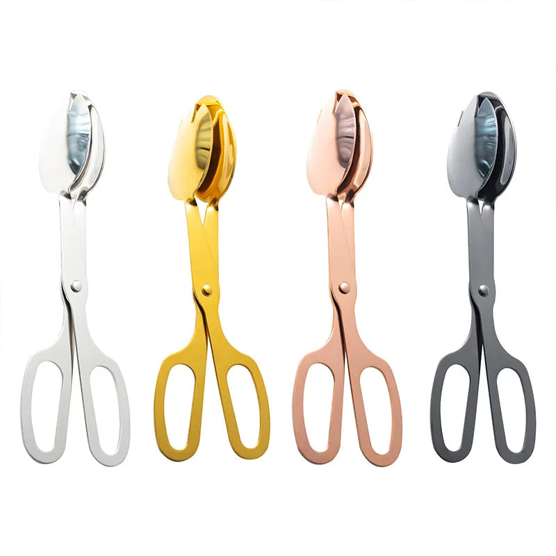 Wholesale Kitchen Silicone Scissor-Handled Serving Spatula Tongs Stainless Steel Salad Bread Clip Buffet Steak Cooking Food