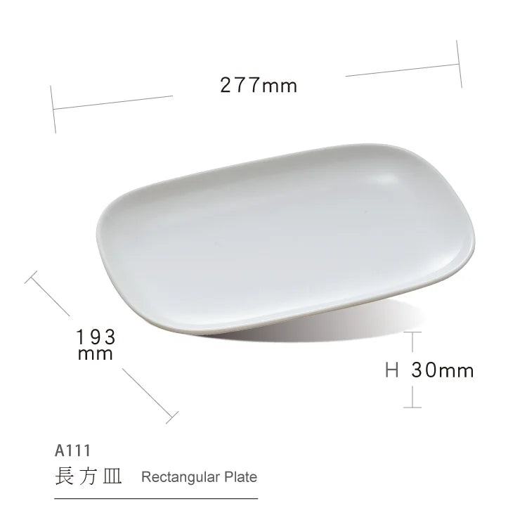 Melamine White Rectangular Dinner Plates Unbreakable Reusable Serving Plate Restaurant Use Plastic INS Hot Pot BBQ Serving