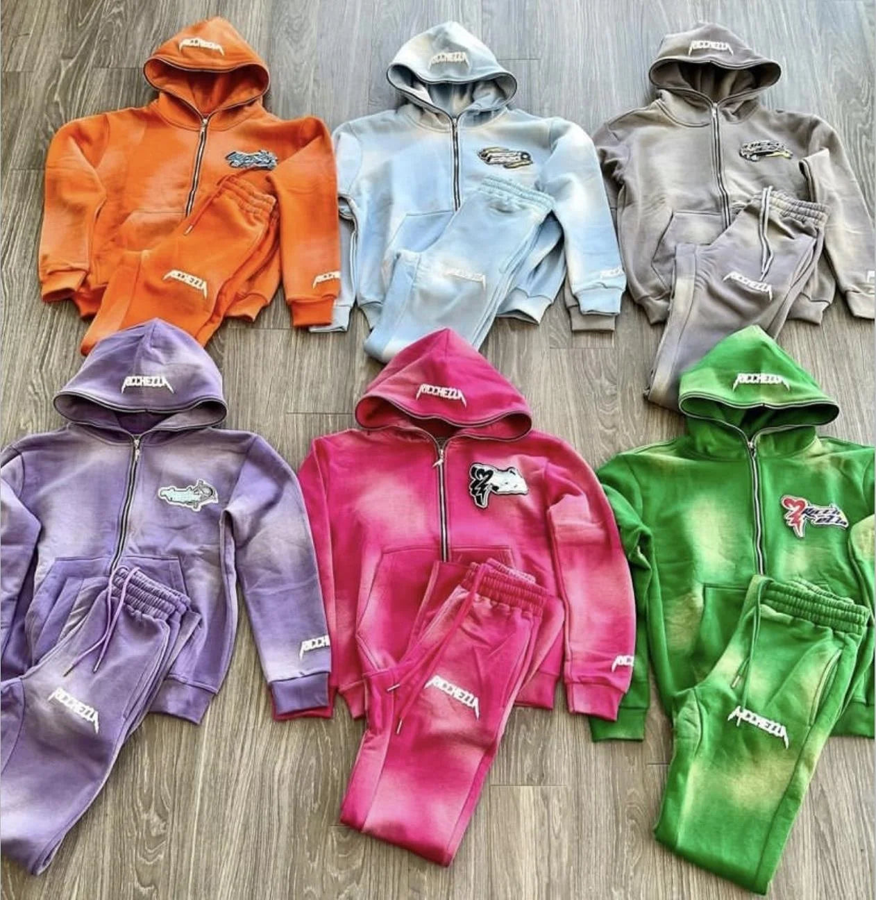 Custom Logo Men Tracksuit Sweat Suit Unisex Sweat Suits Jogger Set Vintage Full Zip up Hoodies Acid Wash Tracksuit Sweat Suits