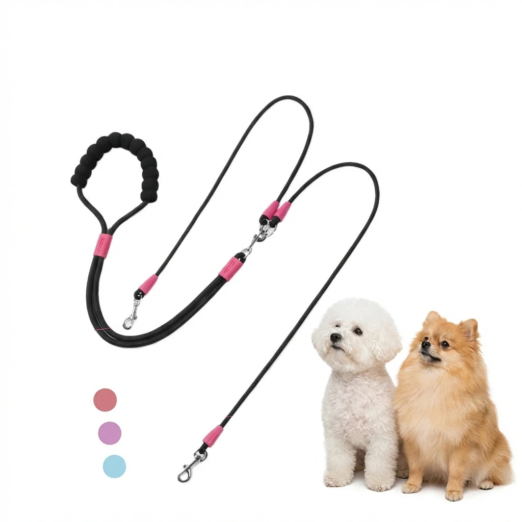 Soft Foam Padded Handle Anti Waist Hands Free Adjustable 360 Swivel Walking Double Dog Leash For(2 Dogs)