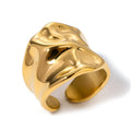 N&S Trendy Open Ring 18K Gold Plated Stainless Steel Hammered Texture Stylish Wedding Fashion Jewelry