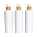 PET Plastic White Bottle Bamboo Wood Pump Round Shoulder 500ML 17oz Empty Cosmetics Lotion Bath Soap Shampoo Packaging Container