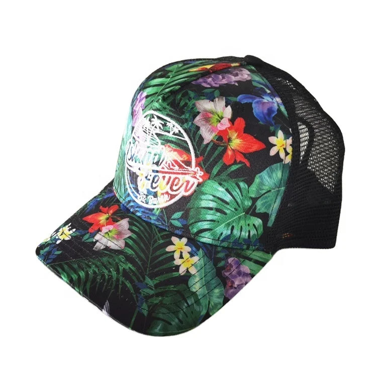 Sublimation Best Quality Private Label Character 5-Panel Trucker Hats Wholesale Unisex 100% Cotton Floral Pattern Embroidery Cap