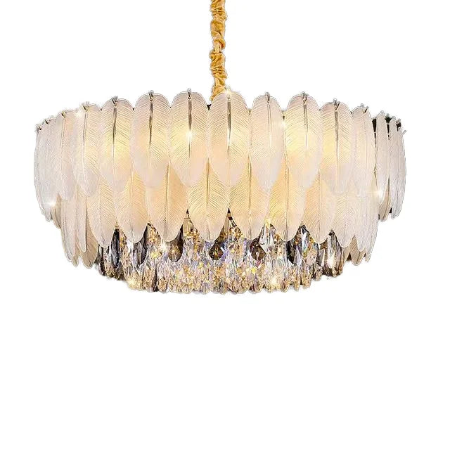 Modern White Feather Crystal Chandeliers Contemporary LED Pendant Light for Indoor Decor in Restaurant Bedroom or Room
