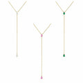 Simple 925 Sterling Silver Double Drop-Shaped Colourful Zircon Tassels Pendant Necklace for Women
