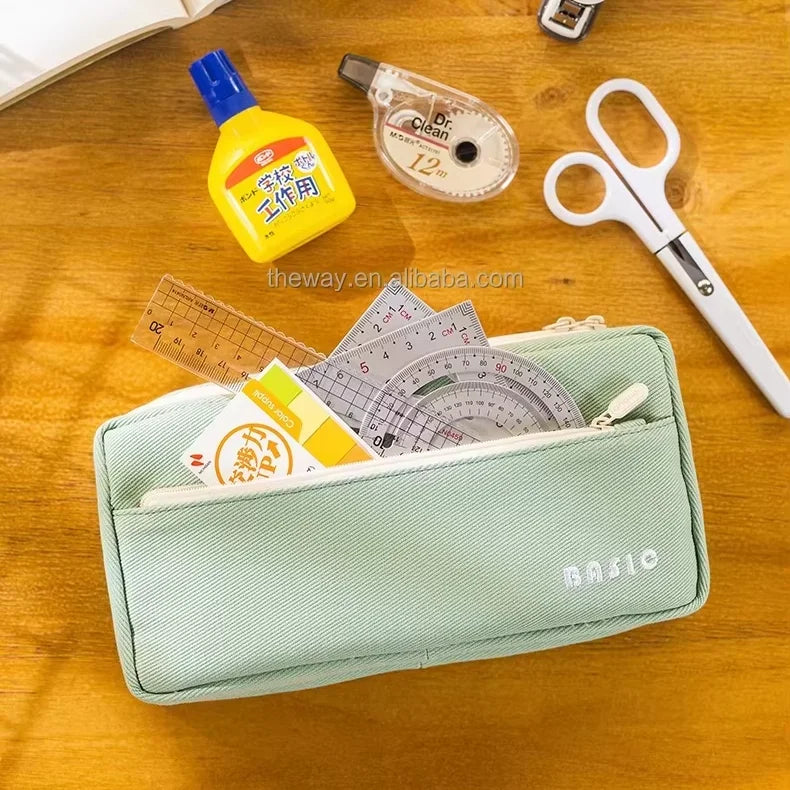 Angoo Big Capacity Cute Cartoon Canvas Pencil Case Bag with Zipper Pocket New Arrival Product