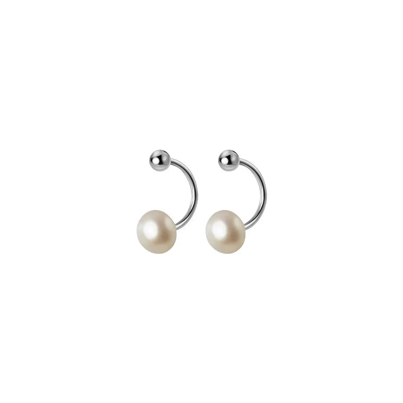 Real 925 Sterling Silver Fashion Freshwater Pearl Screw Stud Earrings for Women Wedding Mother's Day Jewelry