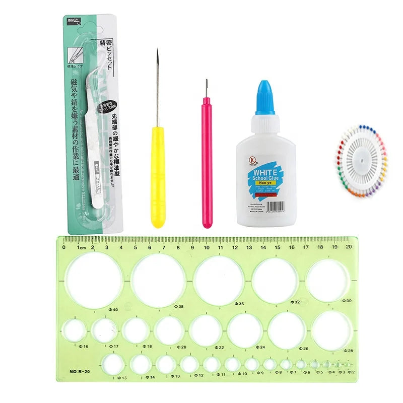 Beginner's Quilling Kit DIY Paper Filigree Painting Kits Quilling Tools with Quilling Pen Slotted Tool Ruler Tweezers
