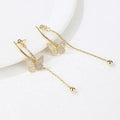 Zircon Butterfly Long Tassel Dangle Stud Earrings for Women 14K Gold Plated Cute Style Brass Earring Wire for Parties