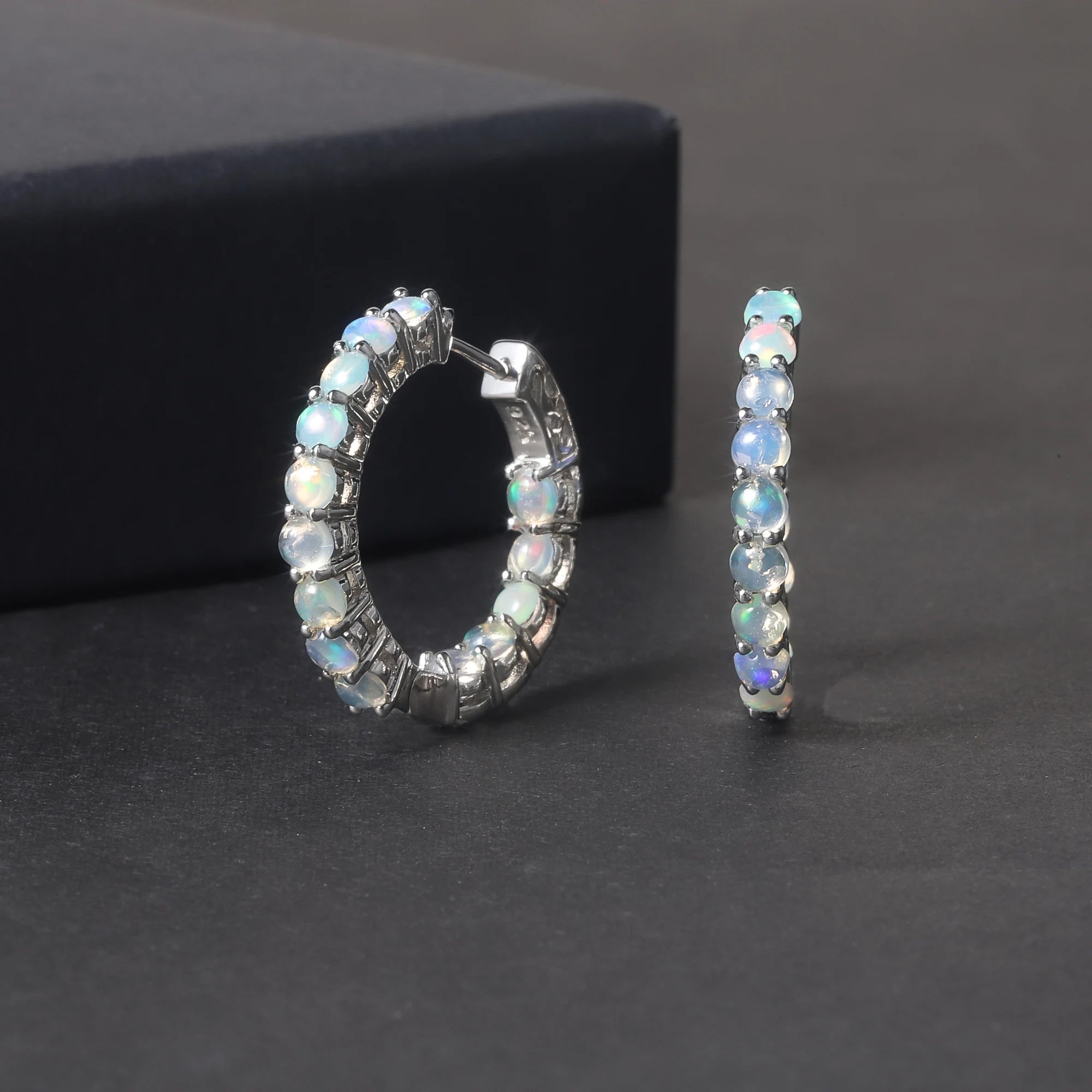 RZ0235 Abiding Fine Jewelry New Style Round 3mm Natural Ethiopia Opal 925 Sterling Silver Minimalist Hoop Earring