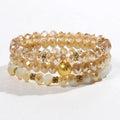 Spring/Summer New Fashion Simple Bohemian Women's Jewelry 8mm Shiny Glass Handmade Beaded Elastic 3pcs Stack Bracelet Set
