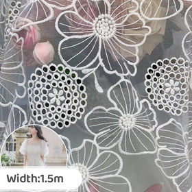 New Polyester/Metallic Organic Dobby Weft Mesh Wrinkle Resistant French Hollow Flower Lace Embroidered Fabric for Wedding Dress