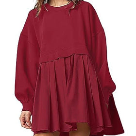 Autumn 2023 Women's Popular Loose Fitting Dress Patchwork Solid Color Temperament Mid Length A-line Dress
