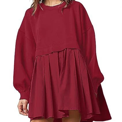 Autumn 2023 Women's Popular Loose Fitting Dress Patchwork Solid Color Temperament Mid Length A-line Dress