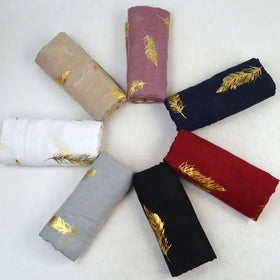 CCY Trendy Gold Feather Gilded Chiffon Linen Scarfs Muslim Women's Hijabs Fashionable Warm Shawl Gauze Scarf Head Wraps Scarves