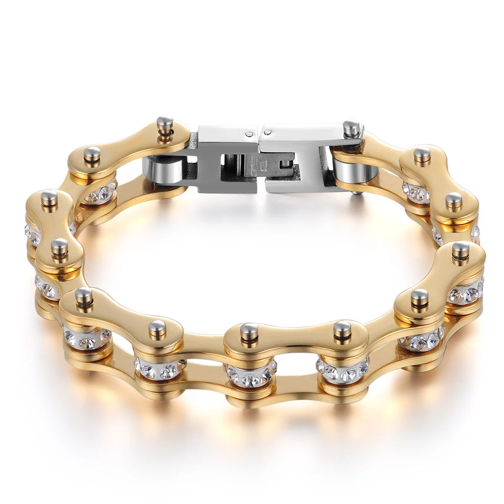Motorcycle Chain Biker Bracelet for Women Gemstone Bracelet 18k Gold Plated 316l Stainless Steel Bicycle Biker Bracelet