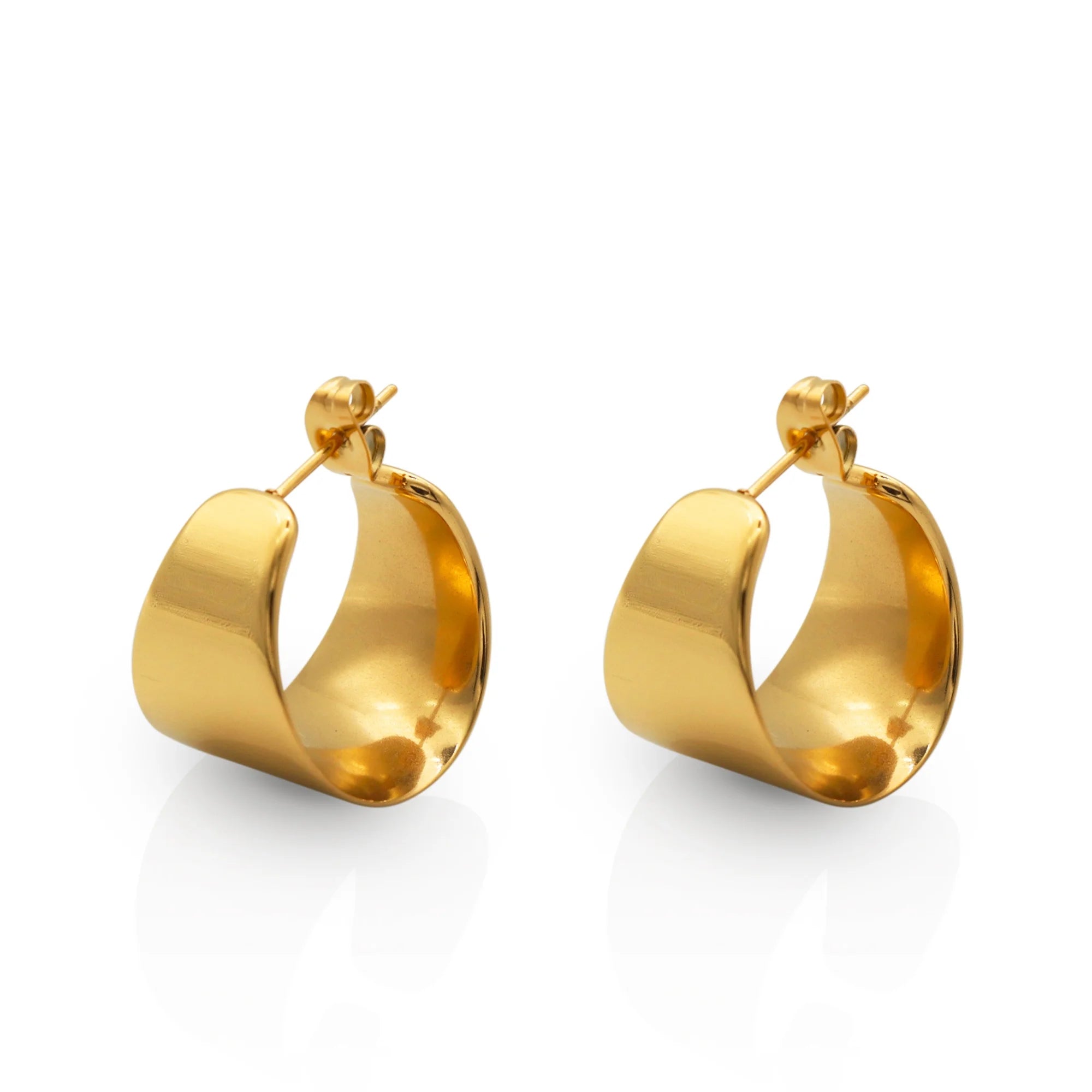 Chris April Fashion Jewelry 316L Stainless Steel Pvd Gold Plated Non-tarnish Wide Glossy Hoop Earrings