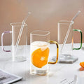 Ready-to-stock square Handle Beer Coffee Glass Container with Wooden Lid and Straw