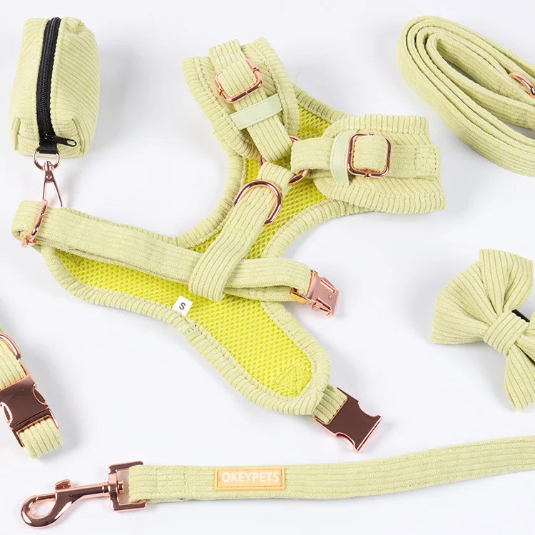 OKEYPETS Wholesale Name Brand Dog Collars and Leashes Set Pet Accessories Personalized Corduroy Dog Harness
