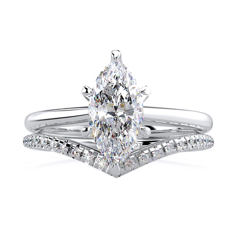 High-profile Luxury and Texture White Color Marquise Moissanite Solitaire Bride Wedding Rings Set Jewelry Women 925 Sterling Sil