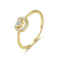 Trendy 18K Gold Plated 925 Sterling Silver Round Zirconia Ring Simple Bezel Set Open Halo Ring for Women Anniversary Gift