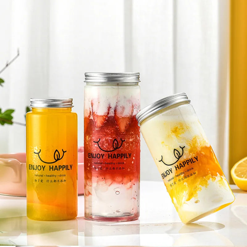 BEIXUAN 400ml 500ml 600ml Straight Size Round Shape PET Plastic Bottle for Fresh Juice Iced Coffee Milk Tea
