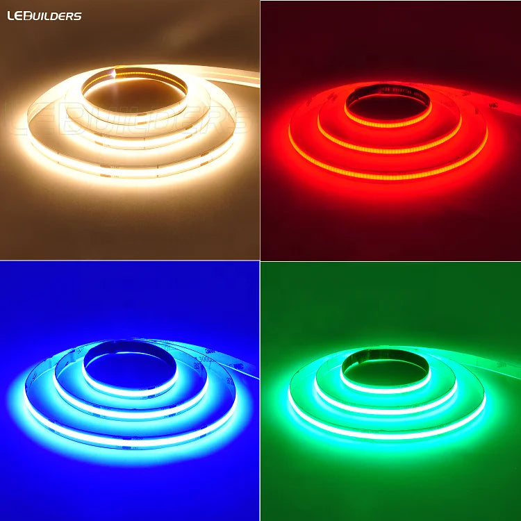 Ultra-Thin Less 2mm FCOB Flexible LED Strip 352/448/512 LEDs/m Dimmable COB LED Strip Red/Green/Blue/Yellow/WW/CW Copper Body