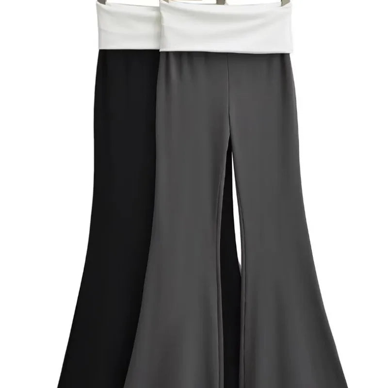 CNSHELL Custom New High Waist Close-fitting Contrast Color Stitching Flanging Yoga Trumpet Pants for Women