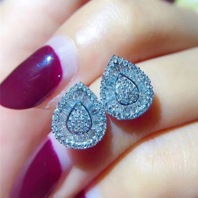 CAOSHI Jewelry Shiny Gems Full Filled Water Drop Earring Brilliant Lady Aretes Women Trendy Pear Stud Earrings