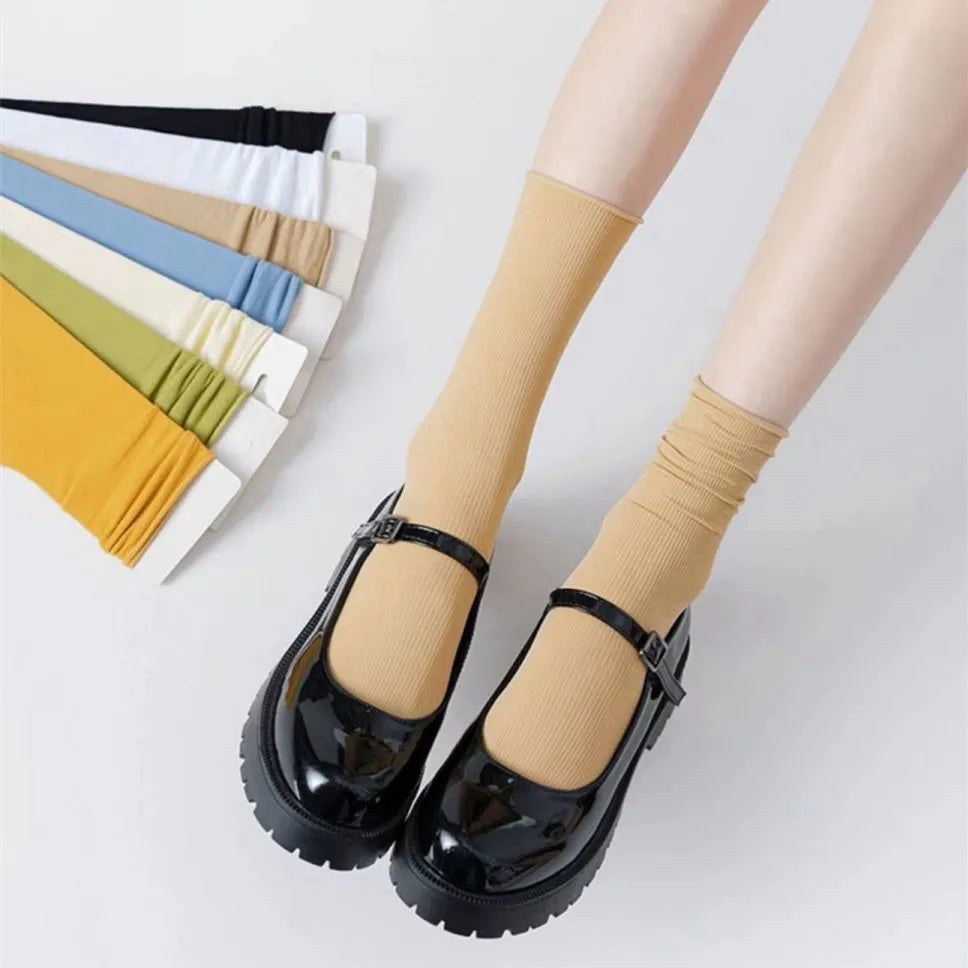 Spring and Summer Japanese Solid Color Socks Korean Version of Mid-tube Ins Long Socks Women's Solid Color Women Socks