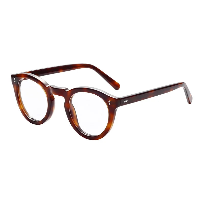 Japanese Handmade Unisex Retro Round Acetate Blue Light Blocking Glasses for Diamond Face Shape for Reading
